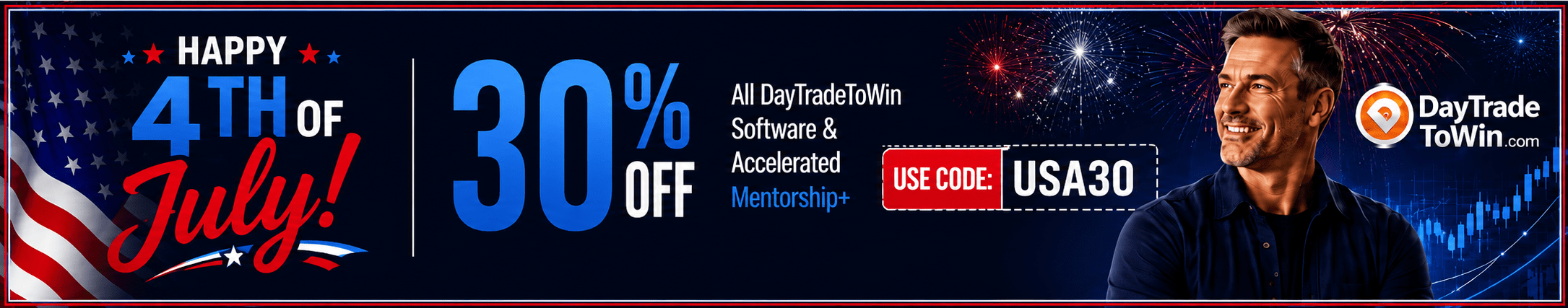 Happy 4th of July 30% Off DayTradeToWin Trading Software Sale - Coupon Code USA30