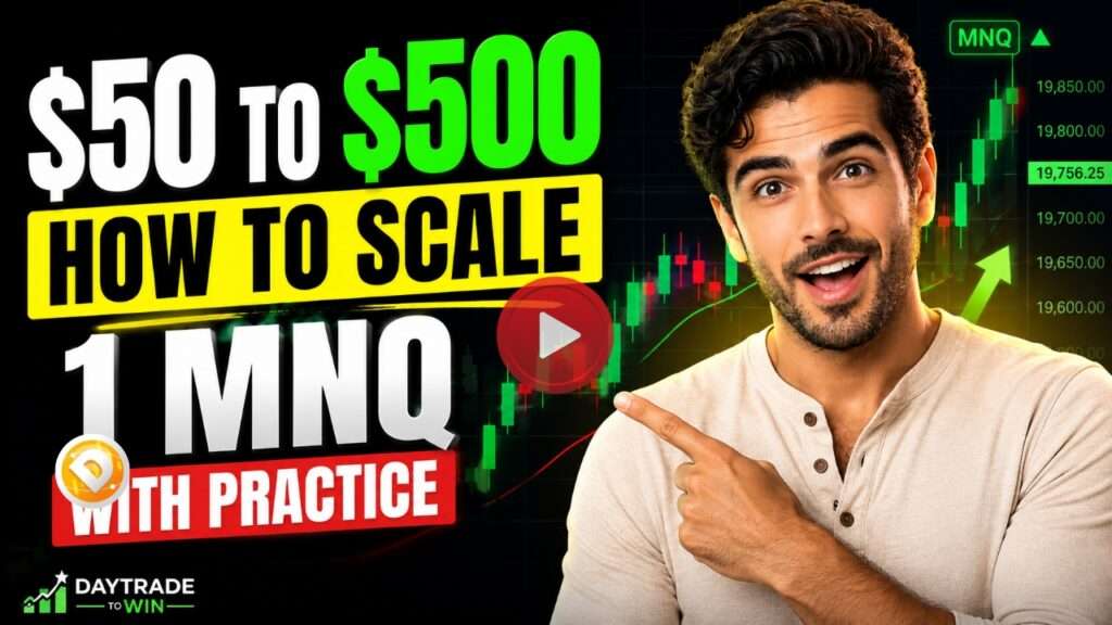 Real MNQ Micro NASDAQ futures trade using the DayTradeToWin Sonic System and Atlas Line to capture a disciplined $50 trading opportunity